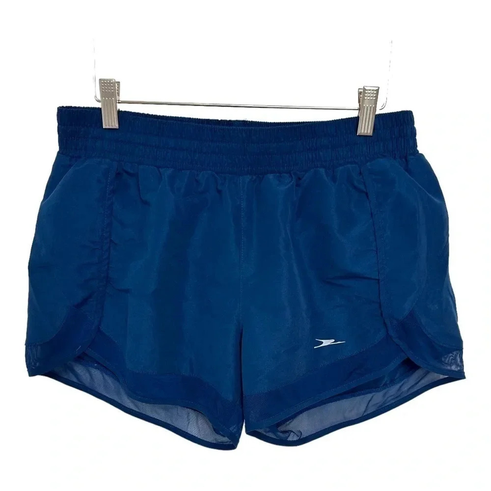 Crane Running Shorts Medium Teal Blue Mesh Trim Athletic‎ Performance Drawstring